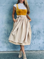 Dame Dirndl Kjole Tekstilmateriale | Almindelig Pasform Midikjole | Blondebluse Med Forklædeskørt Til Festivaler & Arrangementer | Vanero
