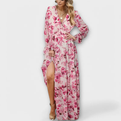 Elle | Blomster V-Hals Maxi Kjole l Vanero