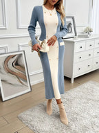 Harperly Strikmateriale | Bodycon Pasform Strikkjole | Dobbelradet Colour Block Design til Hverdagsbrug & Arrangementer | Vanero