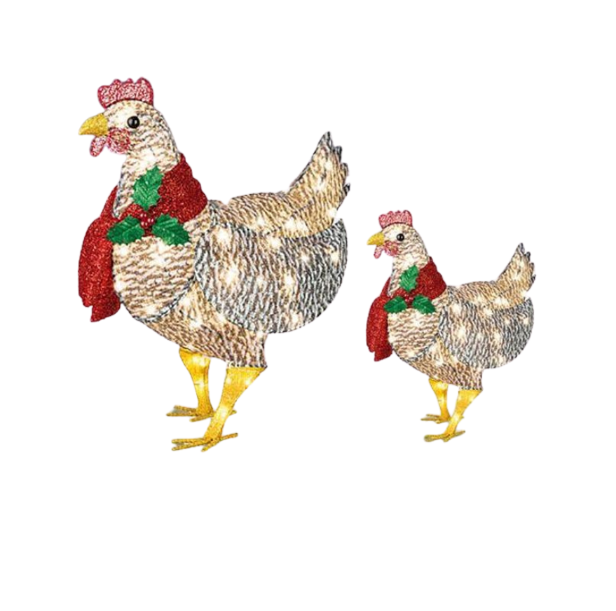 LED Dekoration | Lysende Kyllingefigur | Kylling med Tørklæde Juleudsmykning Indendørs | Vanero