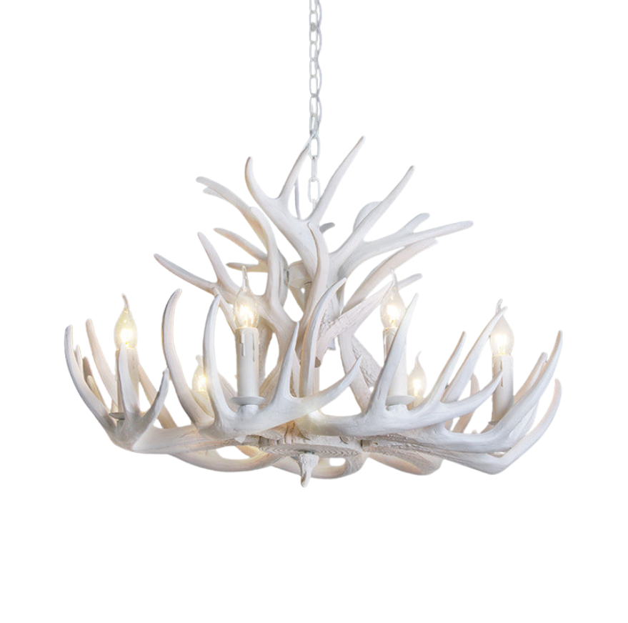 Hjortehorn Lysekrone Loftlampe | Resin Konstruktion Med E12 Fatningssystem | Indendørs Belysning Til Stue & Spisestue | Vanero