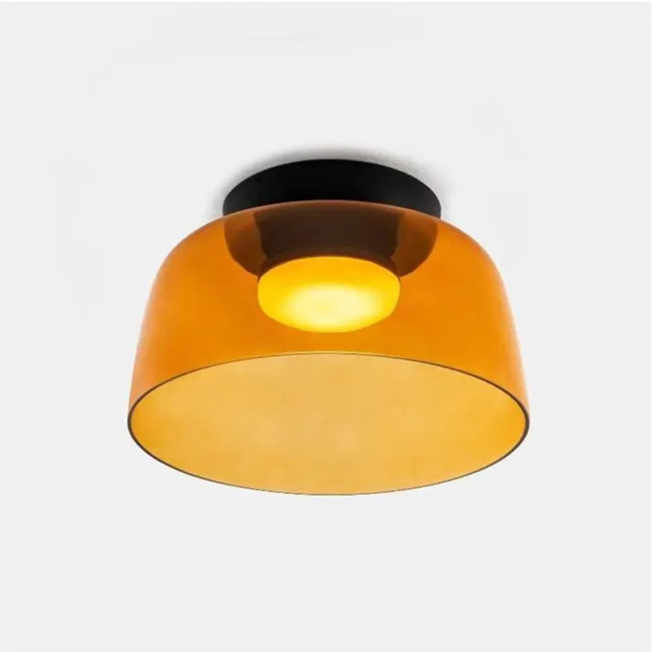 Glas Loftlampe Med Metalkonstruktion | E27 Loftbelysning Til Indendørs Brug | Fås I Ravglas Eller Klart Glas | Vanero