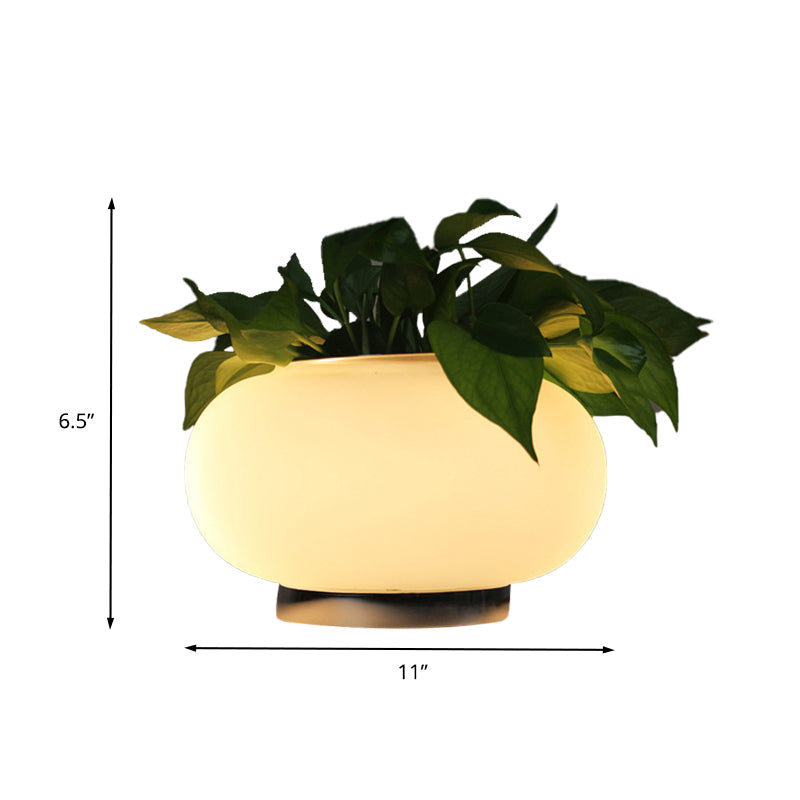 Hvid Glas Oval Bordlampe | Industriel LED Stue Natbordslampe med Plante Dekoration | Vanero