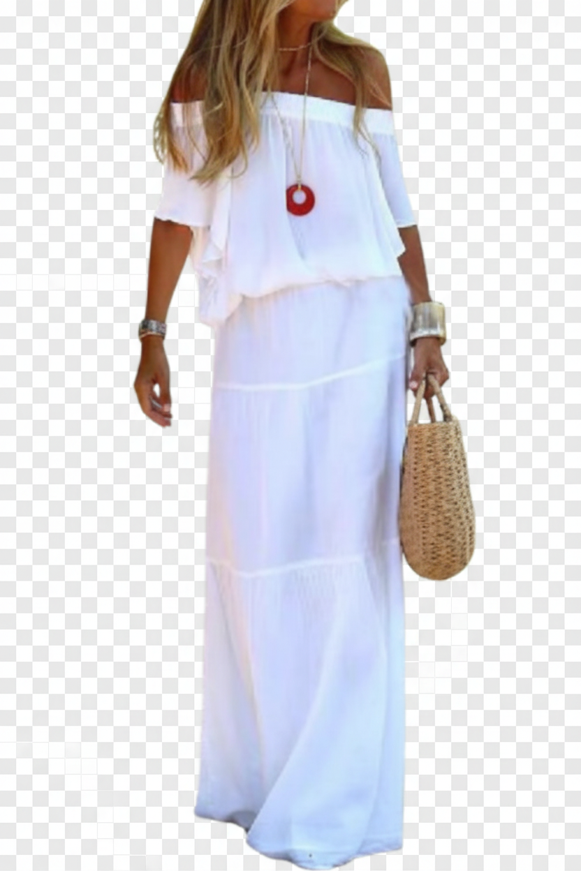 Dame Maxikjole | Off Shoulder Kjole | Elastisk Talje Til Sommerbrug | Vanero