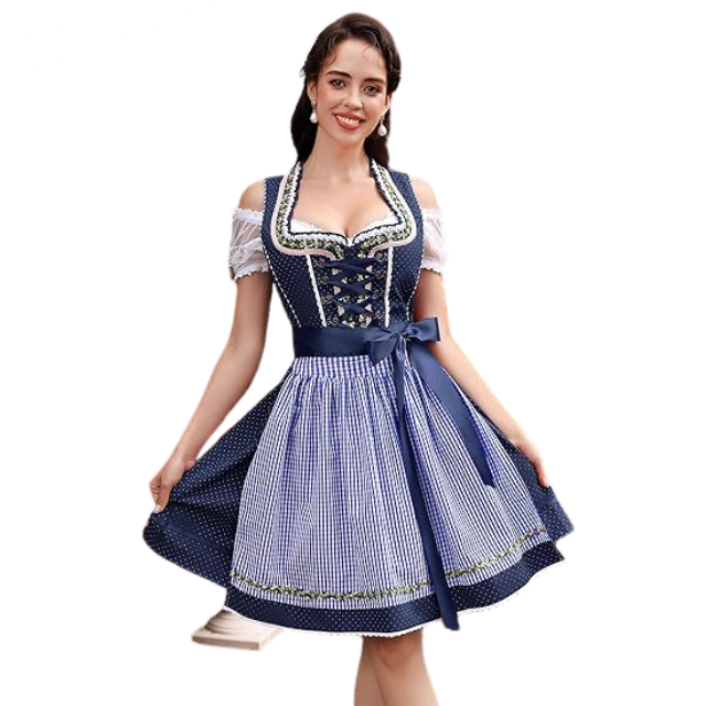 Dame Dirndl Kjole Bomuldsblanding | Almindelig Pasform Minikjole | Snøreliv Med Forklæde Til Festivaler & Kulturelle Arrangementer | Vanero