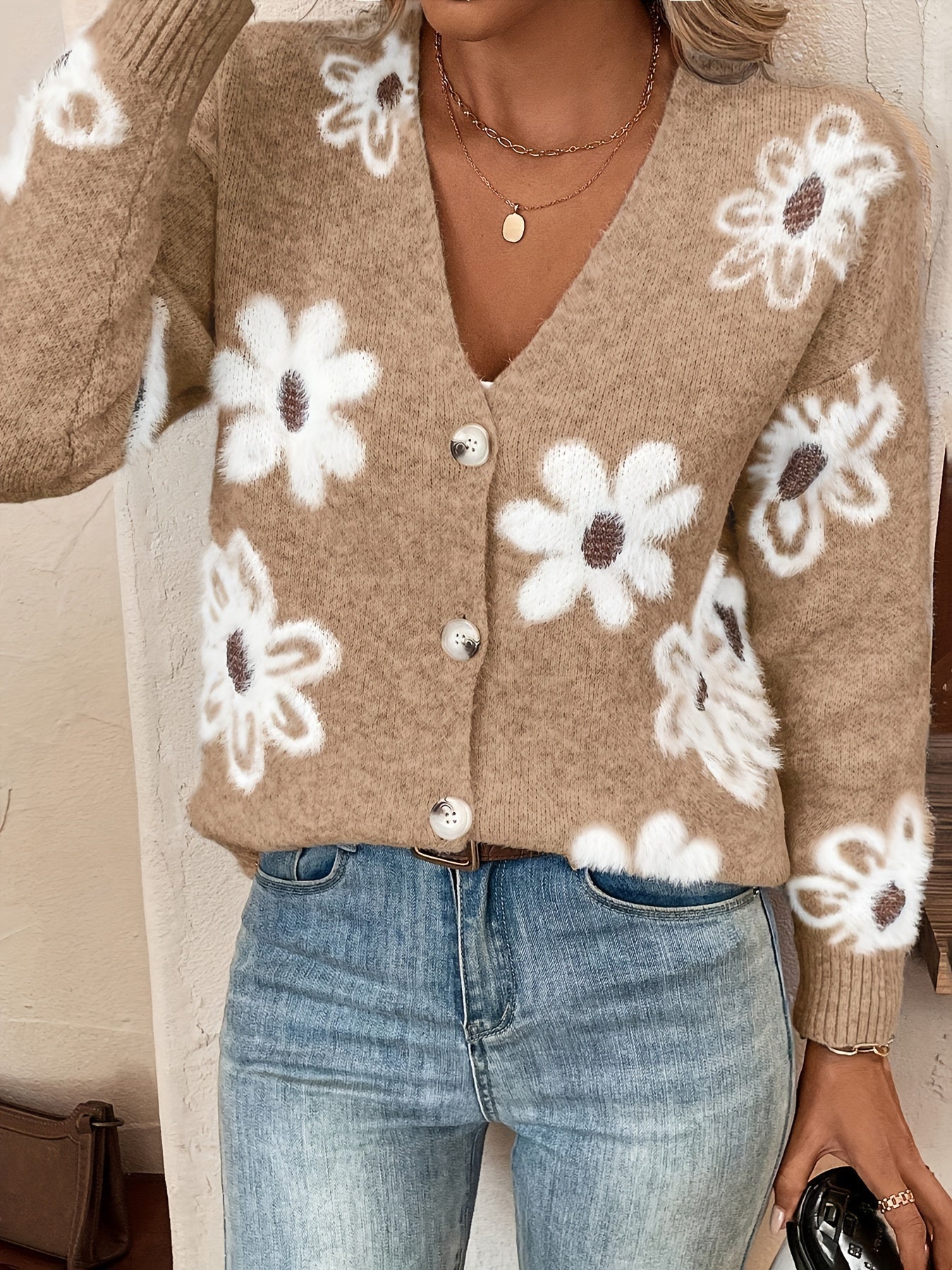 Nina | Strikket Cardigan med Blomstermønster l Vanero