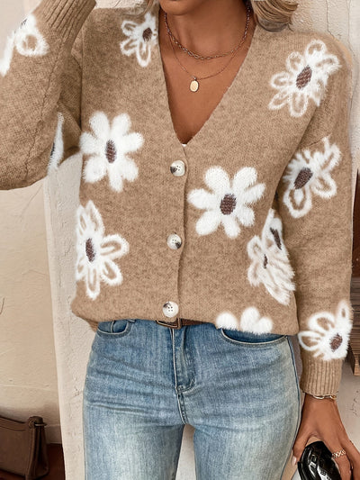 Nina | Strikket Cardigan med Blomstermønster l Vanero