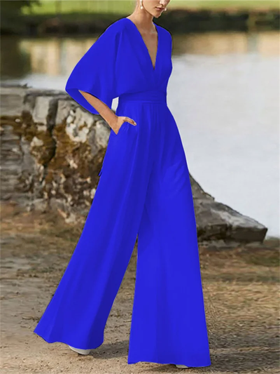 Stilla | elegant jumpsuit med brede ben og v-hals til kvinder | vanero