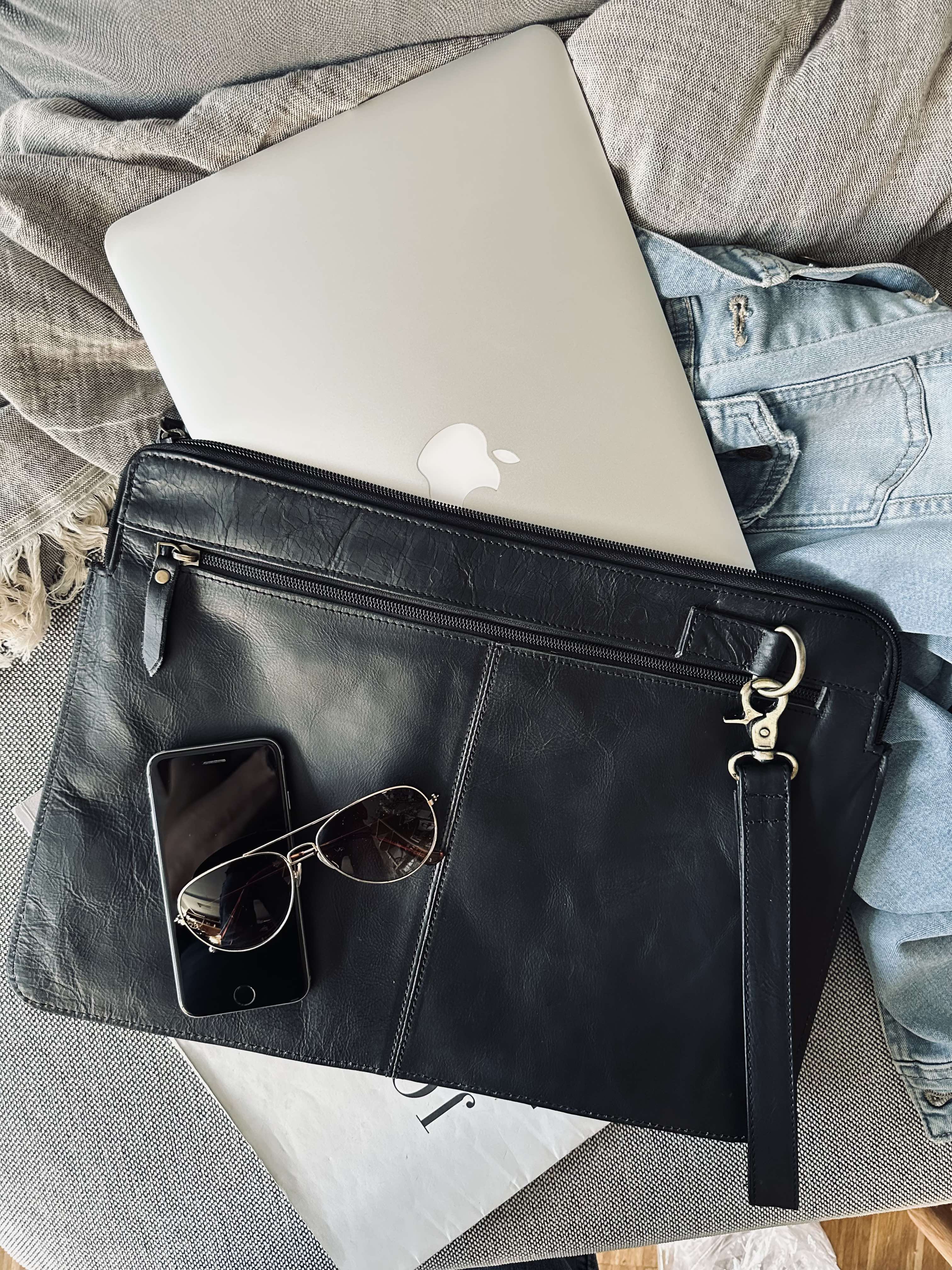 Laptop Sleeve Bøffellæder | Standard Pasform Computertaske | Forlomme Med Lynlås Til Arbejde Rejser & Hverdagsbrug | Vanero
