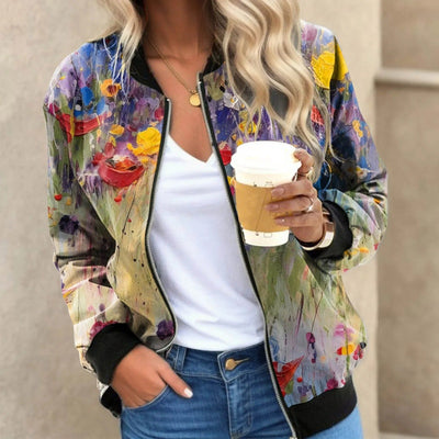 Blomstret Bomberjakke med Fjerprint | Polyester | Elegant og Afslappet l Vanero