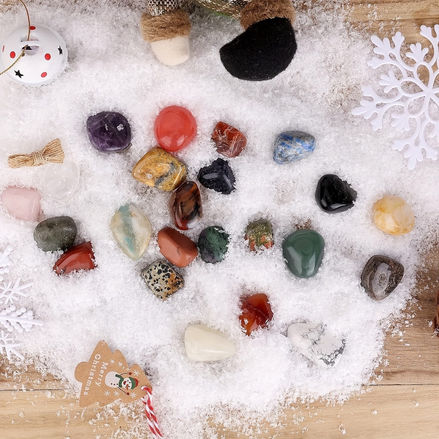 Adventskalender | 24 Naturkrystaller | Jule Nedtælling Sæsondekoration | Vanero