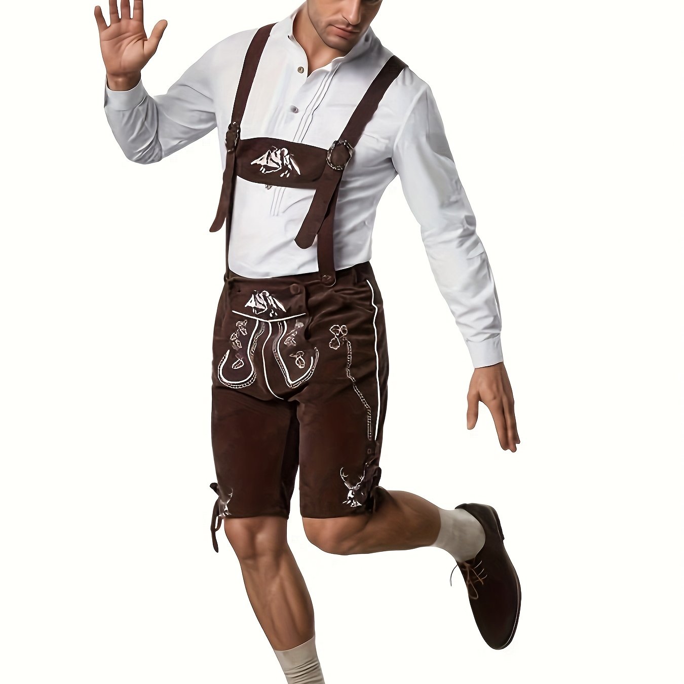 Herren Oktoberfest Lederhosen Kostume | Broderet med Seler | Vanero