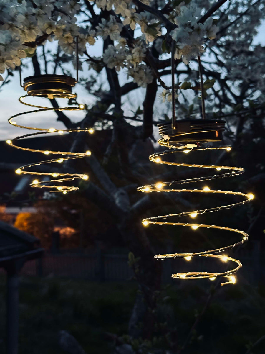 Solcelle Spiral Havelys Gyldent Skær | Sæt Med 2 Dekorative Udendørs LED Lys | Sti Blomsterbed & Terrasselys | Vanero