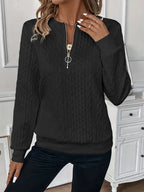 Abrie Sweater Strikmateriale | Regular Fit Kabelstrik Sweater | Halv Lynlås til Daglig Brug & Kølige Vejrforhold | Vanero