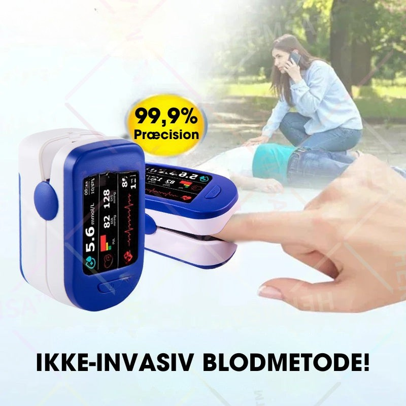 Fingertip Pulsoximeter | SpO₂- & Pulsmåling Med Display | Bærbar Én-Knaps Måleenhed | Vanero