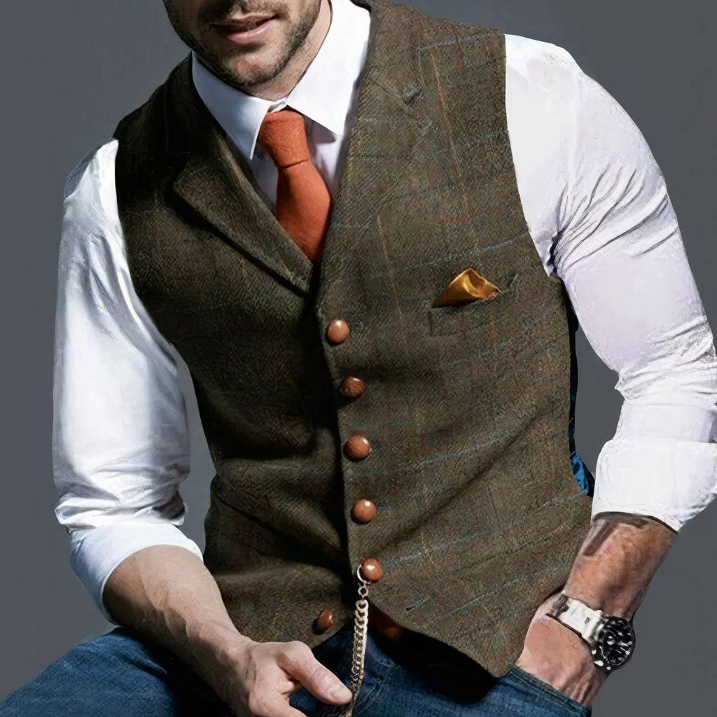 Herre Vest Tweedblanding | Struktureret Pasform Habitvest | Knaplukning Til Formelle & Smart Casual Outfits | Vanero