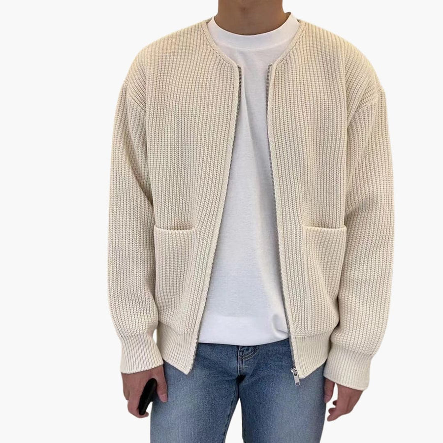 Herrecardigan Strikmateriale | Afslappet Pasform Cardigan | Knaplukning Foran til Hverdags- & Lag-På-Lag Brug | Vanero
