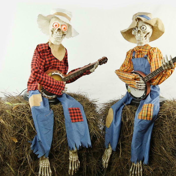 Halloween Dekoration | Animerede Skeletfigurer | Banjospillende Design Sæsonbestemt Udsmykning | Vanero