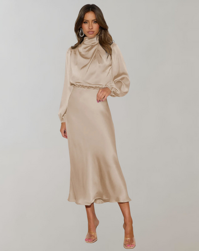 Marie | Stilfuld Satin Maxi Kjole l Vanero