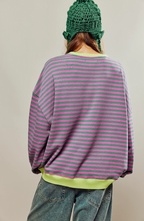Dametrøje Strikmateriale | Oversized Pasform Sweater | Stribet Design til Hverdags- & Køligt Vejr Brug | Vanero