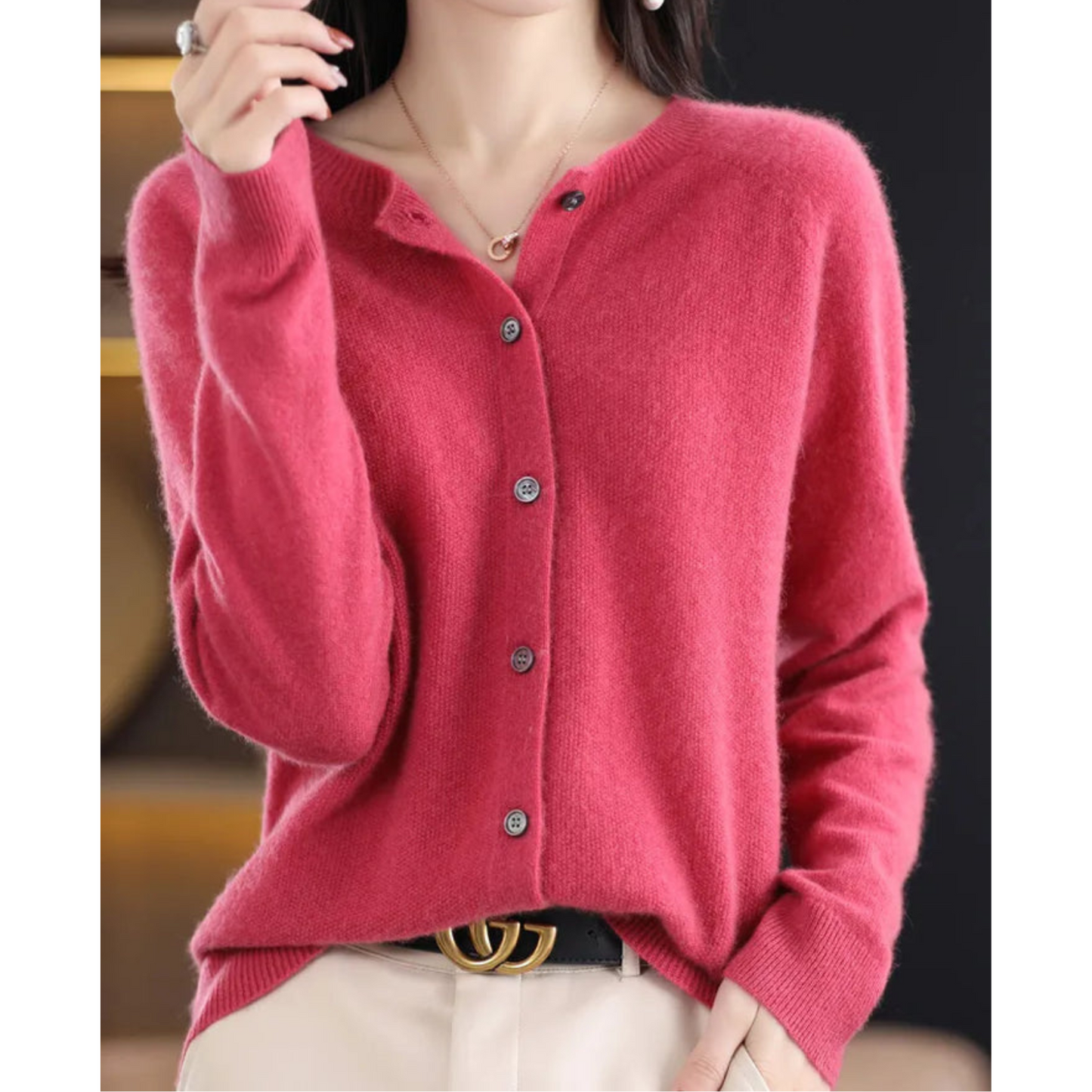 Strikket cardigan | Ren Merinould Damer - O-hals | Vanero