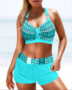 Bikini Chinlon | Regular Fit To-Delt Badetøjssæt | Høj Talje med Geometrisk Mønster til Strand & Poolbrug | Vanero