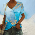 Dame T-Shirt Polyesterblanding | Relaxed Fit T-Shirt | Gradient Ombre Design til Forårs- & Sommerbrug | Vanero