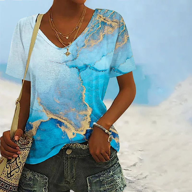 Dame T-Shirt Polyesterblanding | Relaxed Fit T-Shirt | Gradient Ombre Design til Forårs- & Sommerbrug | Vanero
