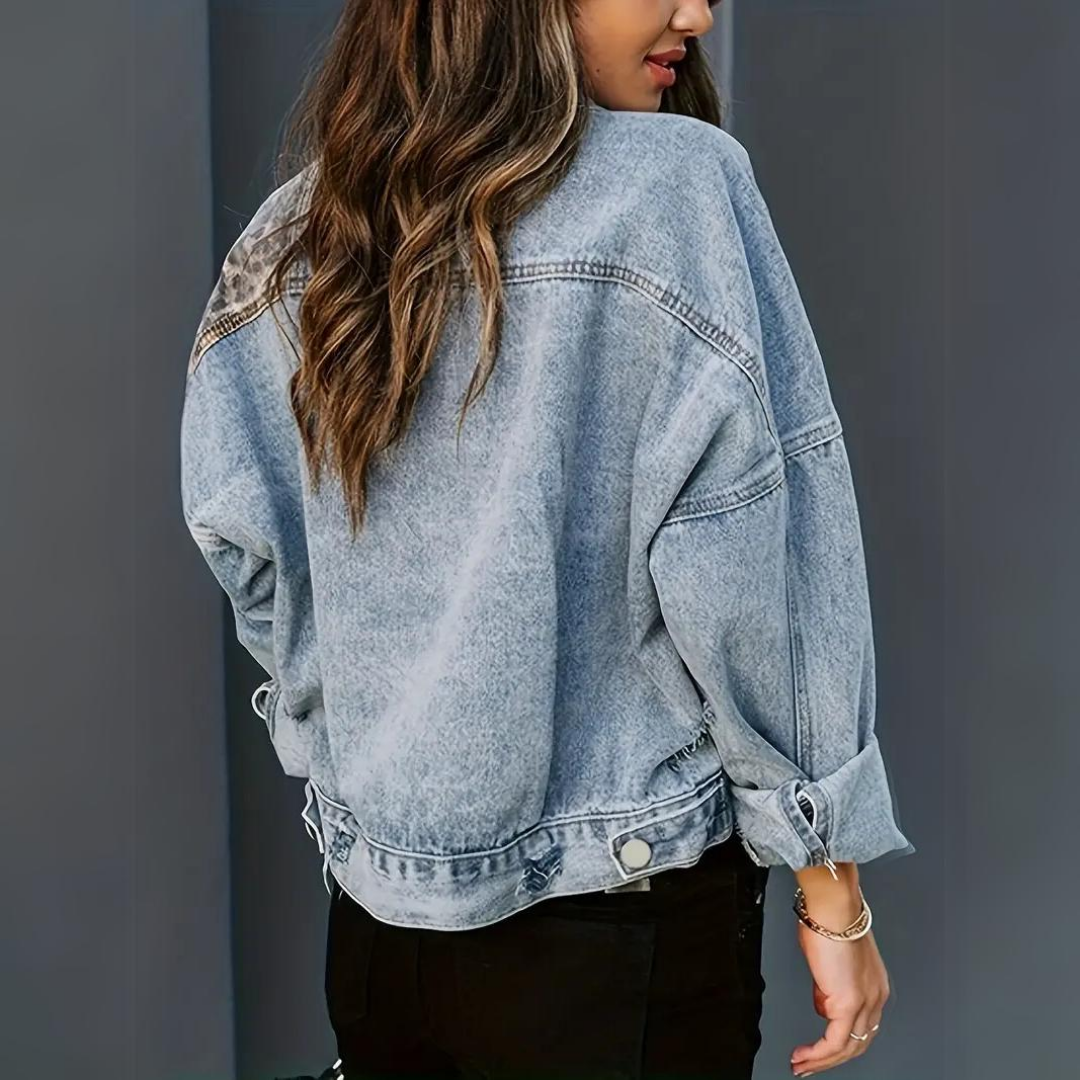 Stella | Trendy denimjakke med leopardtryk l Vanero