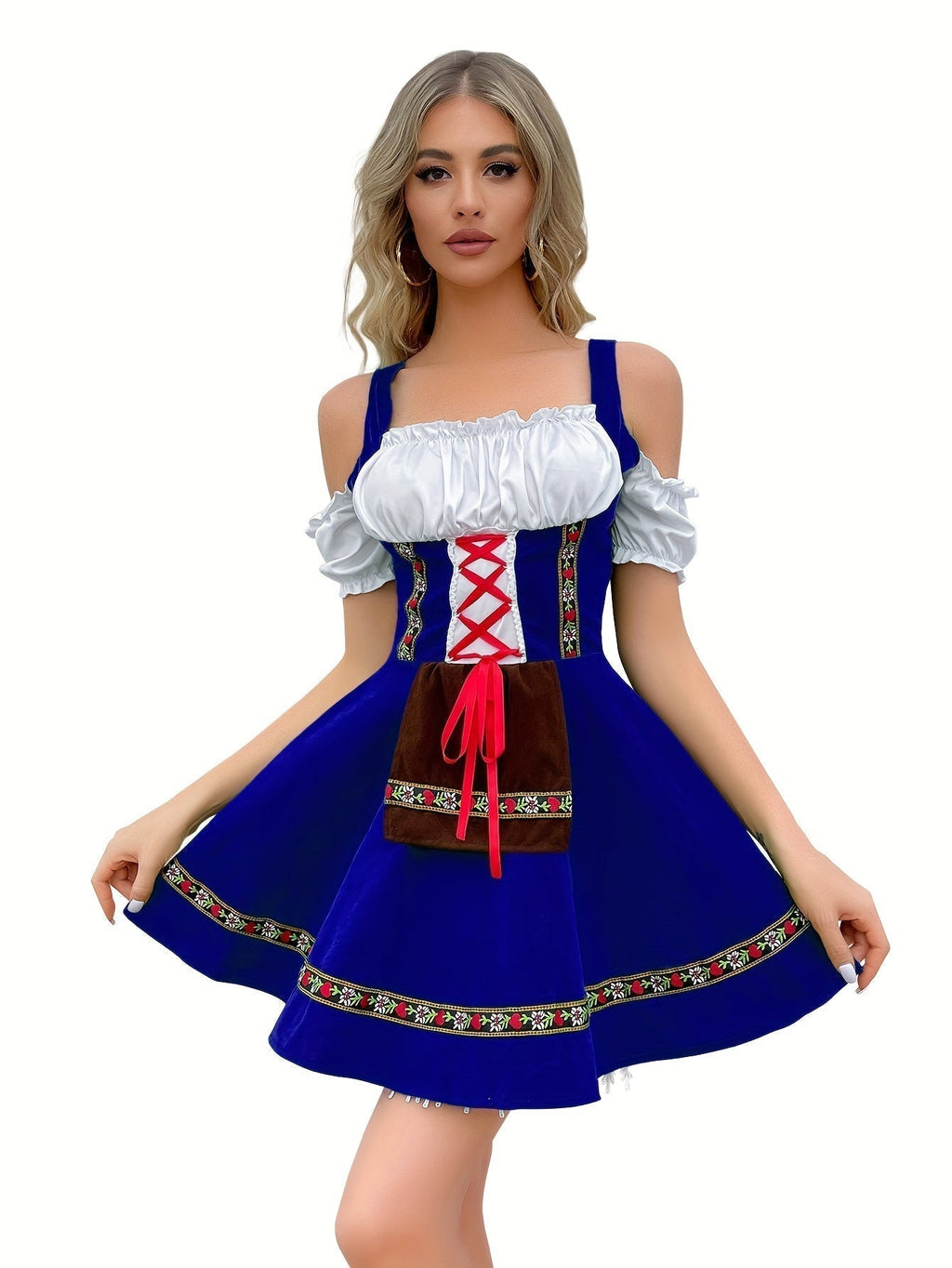 Dame Dirndl Kjole Bomuldsblanding Polyester | Almindelig Pasform Minikjole | Skulderfrit Design Med Snørelukning Til Festivaler | Vanero