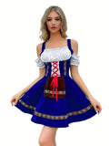 Dame Dirndl Kjole Bomuldsblanding Polyester | Almindelig Pasform Minikjole | Skulderfrit Design Med Snørelukning Til Festivaler | Vanero