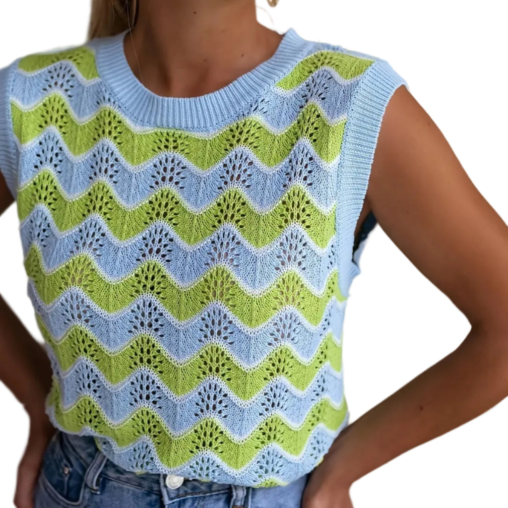Dame Sommertop I Strikket Look | Ærmeløs Rundhalset Top I Akrylblanding | Hverdagsbrug | Vanero