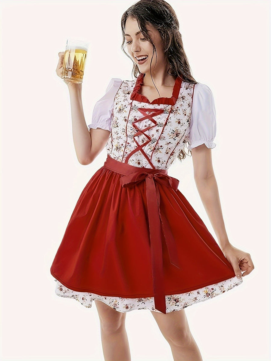 Dame Dirndl Kjole Tekstilmateriale | Almindelig Pasform Folkedragt | Broderet Forklæde Med Snøreliv Til Oktoberfest | Vanero