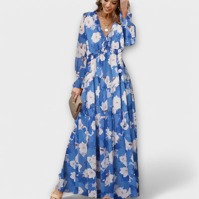 Elle | Blomster V-Hals Maxi Kjole l Vanero