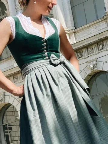 Dame Dirndl Kjole til Oktoberfest | Mieder med stribet midi-forhæng | Vanero