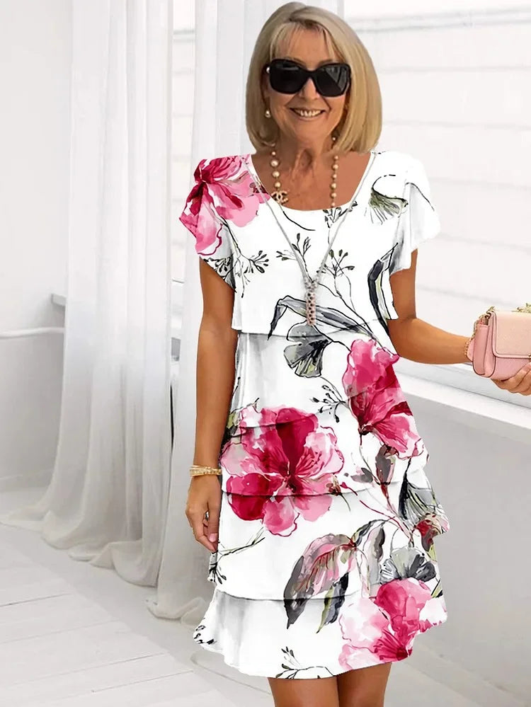 Emilie | Floral Lag-på-Lag Kjole l Vanero