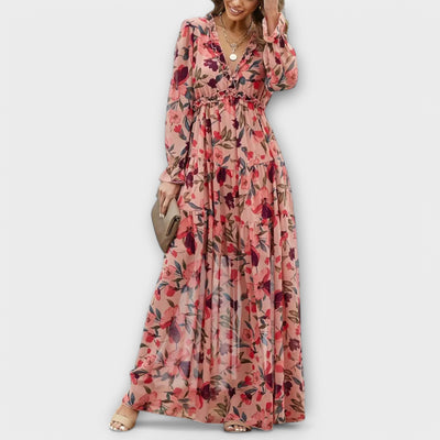 Elle | Blomster V-Hals Maxi Kjole l Vanero