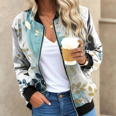 Blomstret Bomberjakke med Fjerprint | Polyester | Elegant og Afslappet l Vanero