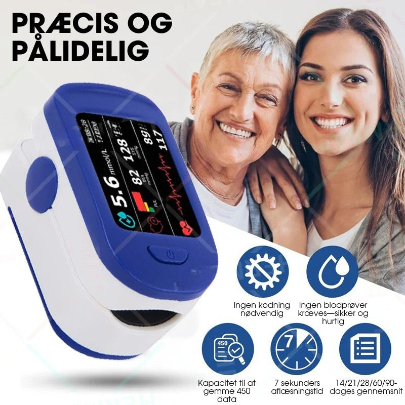 Fingertip Pulsoximeter | SpO₂- & Pulsmåling Med Display | Bærbar Én-Knaps Måleenhed | Vanero