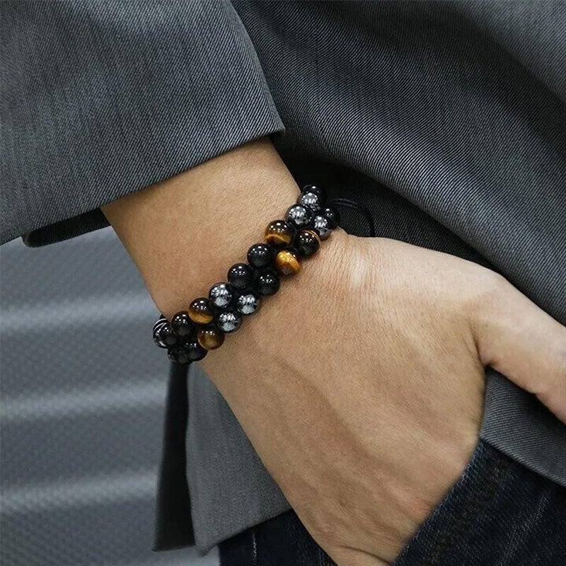 Tigerøje Armbånd Naturstensdesign | Justerbart Dobbeltlags Smykke | Til Hverdagsbrug & Særlige Anledninger | Vanero