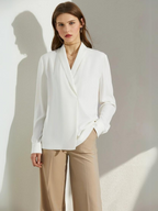 Dame Bluse Chiffonmateriale | Løs Pasform Langærmet Bluse | Asymmetrisk Kant Til Arbejde & Hverdagsbrug | Vanero