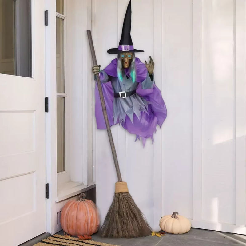 Flyvende Heks Halloween Dekoration | Hængende Heks Med LED-Øjne & Lyd | Til Indendørs & Udendørs Brug | Vanero