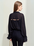 Dame Bluse Chiffonmateriale | Løs Pasform Langærmet Bluse | Rynkede Manchetter Til Arbejde & Hverdagsbrug | Vanero