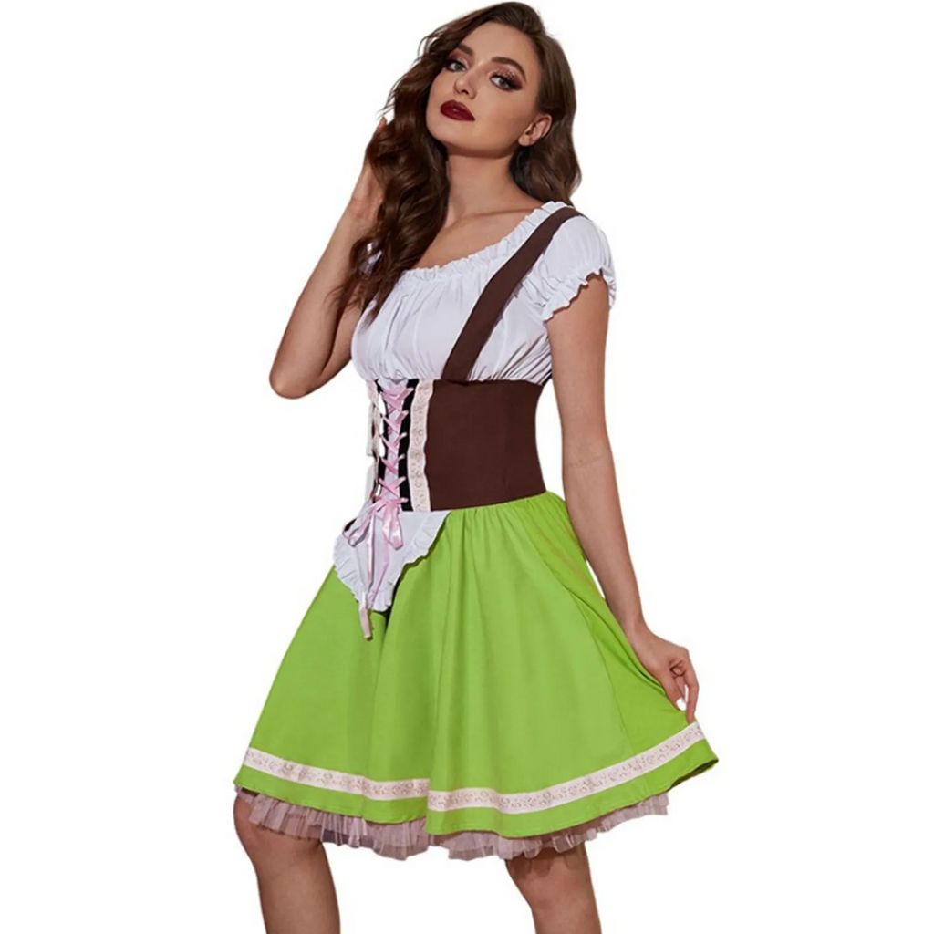 Dame Dirndl Kjole Tekstilmateriale | Almindelig Pasform Knælængde Kjole | Snøreliv Med Forklæde Til Festivaler & Kulturelle Arrangementer | Vanero