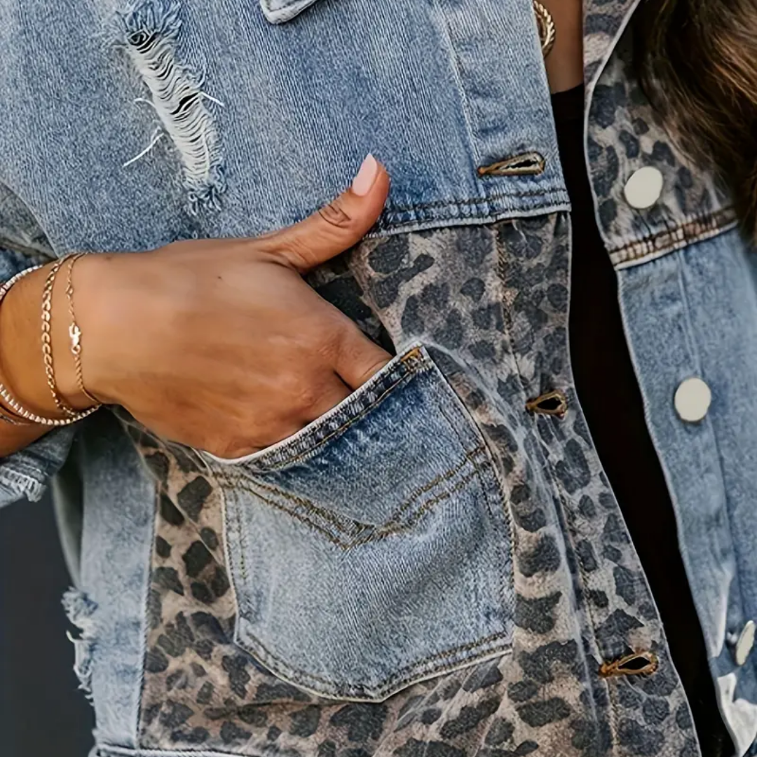 Stella | Trendy denimjakke med leopardtryk l Vanero
