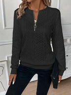 Abrie Sweater Strikmateriale | Regular Fit Kabelstrik Sweater | Halv Lynlås til Daglig Brug & Kølige Vejrforhold | Vanero