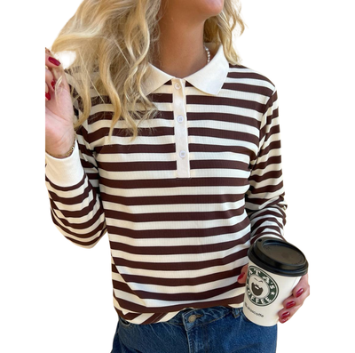 Copenhagen Polo / Bluse - Pamela | Brown Striped | Vanero