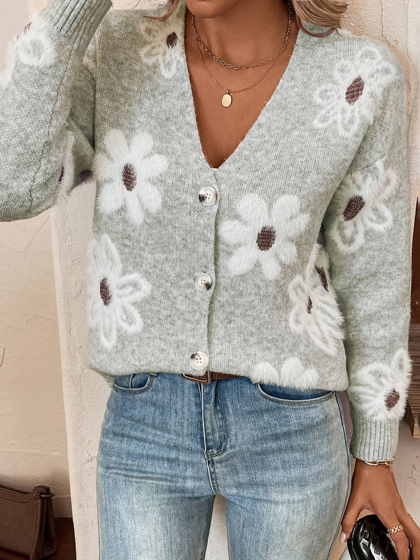 Nina | Strikket Cardigan med Blomstermønster l Vanero