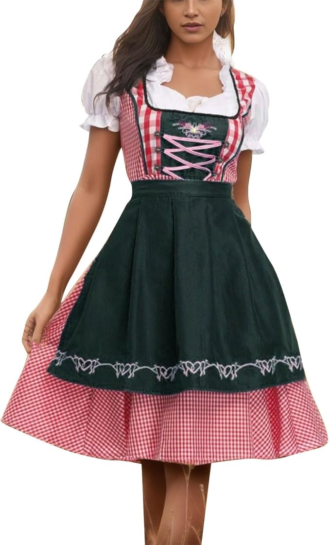 Dame Dirndl Sæt Blandet Tekstilmateriale | Almindelig Pasform Folkedragt | Snøreliv Med Forklæde Til Oktoberfest & Temafester | Vanero