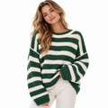 Dame Stribet Striktrøje | Oversized Pasform & Rund Hals | Tekstureret Sweater Med Brede Lange Ærmer Til Hverdag & Fritid | Vanero